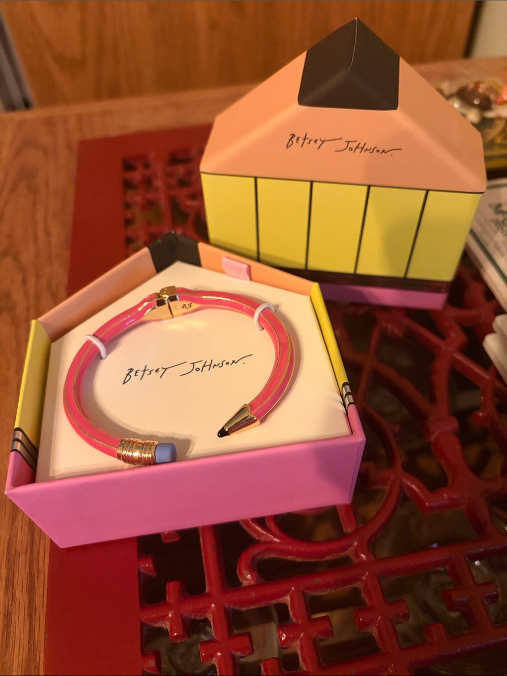 Betsey Johnson Pink and Gold Pencil-Inspired Bangle Bracelet